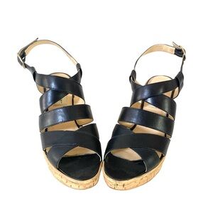 Black Leather Cork Platform Sandals